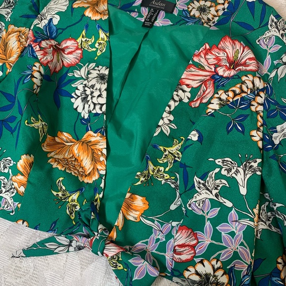 AIDAN MATTOX CROP BLOUSE TEAL FLORAL SIZE 8😍 - Picture 3 of 9